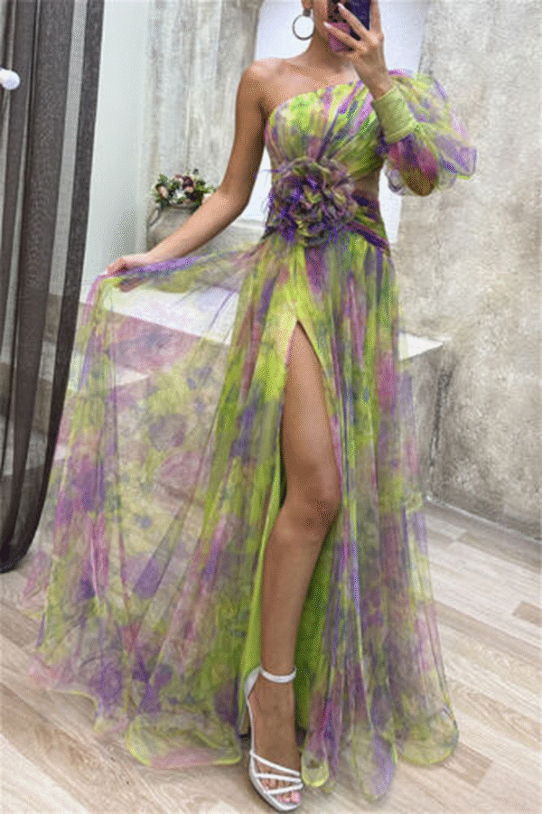 Summer Womens Casual One Shoulder Flowy Maxi Mesh Dresses Cocktail Evening Party - Image 10
