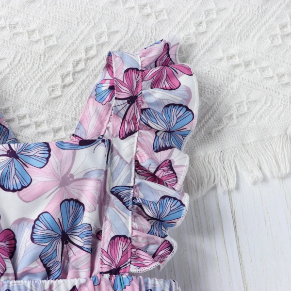 👶 Cute & Colorful: Baby Girls' Butterfly Print Ruffled Sleeves Onesie for Summer Playdates! 🌼 - Image 6