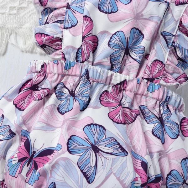 👶 Cute & Colorful: Baby Girls' Butterfly Print Ruffled Sleeves Onesie for Summer Playdates! 🌼 - Image 7