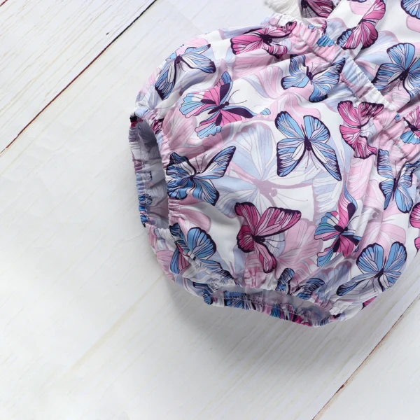 👶 Cute & Colorful: Baby Girls' Butterfly Print Ruffled Sleeves Onesie for Summer Playdates! 🌼 - Image 8