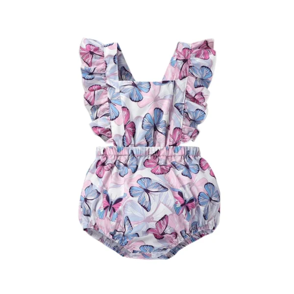 👶 Cute & Colorful: Baby Girls' Butterfly Print Ruffled Sleeves Onesie for Summer Playdates! 🌼