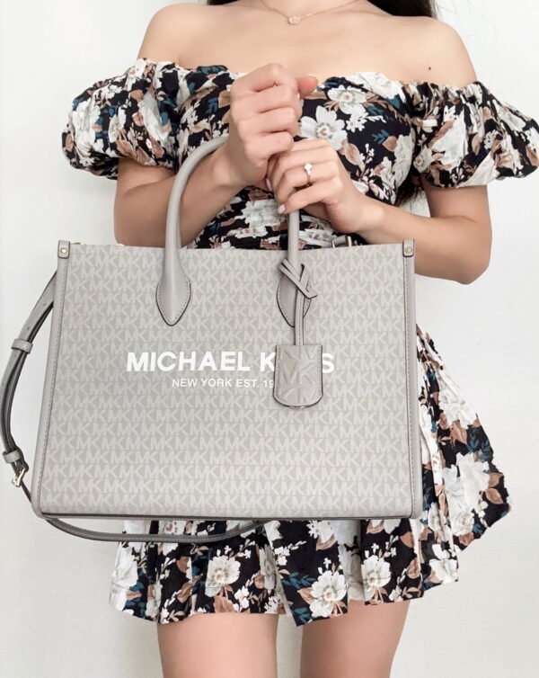 Michael Kors Mirella East West Medium Tote: Luxurious Pearl Grey MK Signature