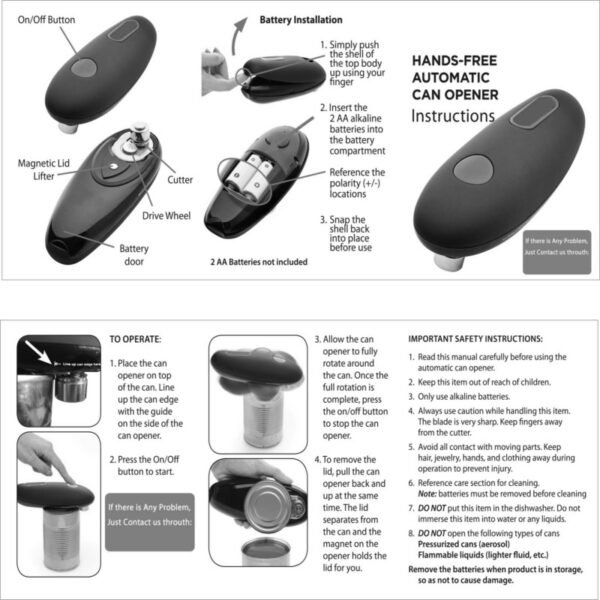 Electric Can Opener Automatic Jar Bottle Can Machine One Touch Portable Kitchen Hand Free Opening Opener Tool Gadgets - Image 2